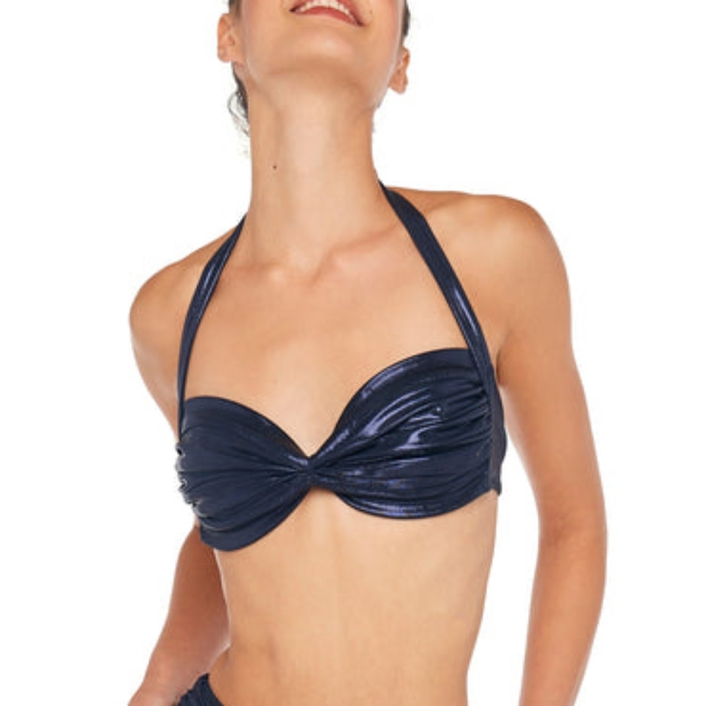 Nwt Norma Kamali Shimmer True Navy Blue Bill Bra Swim Bikini Top XS